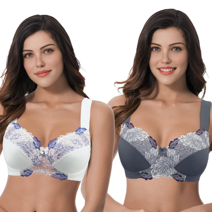 Curve Muse Damen Übergrösse Minimizer Kabellos Ungefütterter BH mit Stickspitze-2er Pack 75C Butterm
