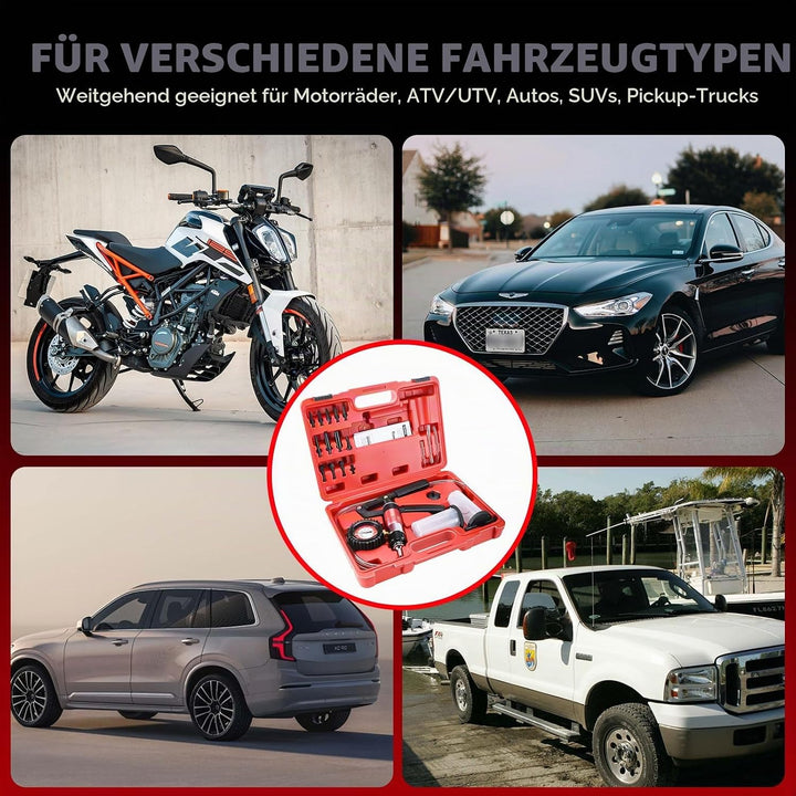 FreeTec Vakuum Bremsenentlüftungsgerät, Vakuumpumpe Bremsen Entlüfter Satz, Auto Motorrad Unterdruck