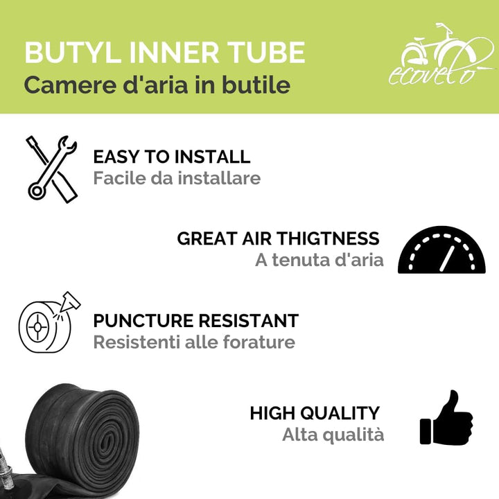 Ecovelò Unisex – Erwachsene V.a-Kameras. 2 Reifen 20 x 1.95 (50-406) + Kammern America (Schrader), S