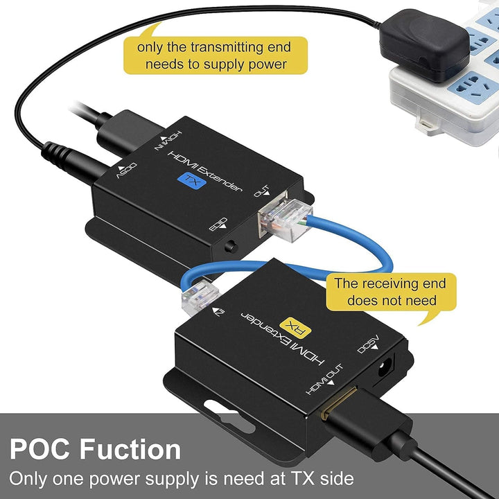 HDMI-Extender 60 m mit POC 1080p @ 60Hz 3D HDMI Repeater (TX und RX) RJ45 auf HDMI Konverter Transfe