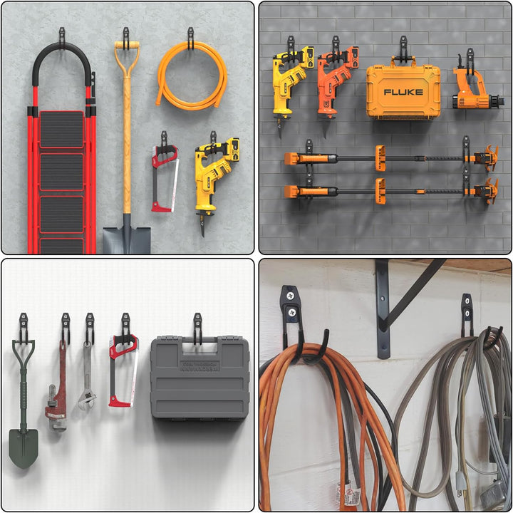 3-H Wandhaken Garage, Doppelhaken, Gerätehaken 10 Stück, Wandhaken Schwerlast für Leiter, Werkzeuge,