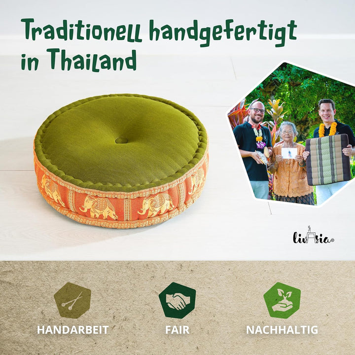 livasia Meditationskissen mit Thaiseide, Yogakissen mit Kapok, Pouf, Bodenkissen für Yoga und Zen Me