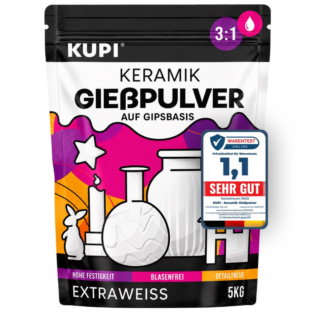 KUPI Keramik Giesspulver Weiss 5kg | Gips zum Giessen Lufthärtend &amp; Geruchlos | Giessmasse für Silik