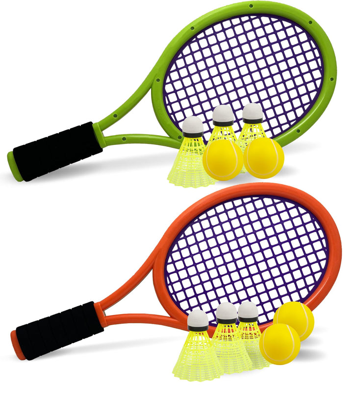 Kinder Tennisschläger mit Tragetasche,4 weiche Trainingsbälle und 6 Badminton Birdies,Tennisschläger