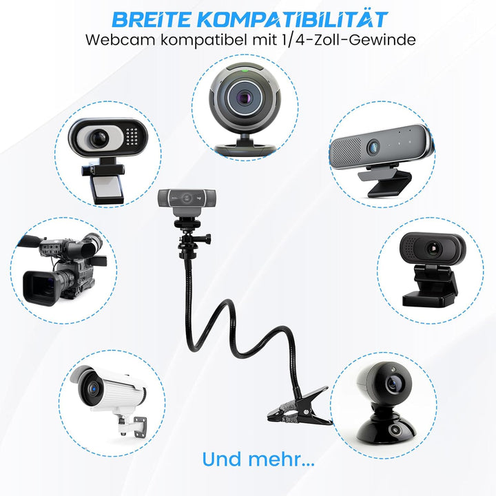 Webcam-Ständer, 27" Verstellbare Schwanenhals Desktop Kamera Mount Hoder, für alle Handys, Logitech