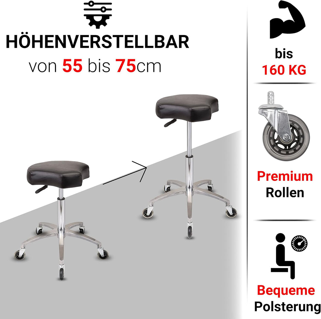 Staboos Rollhocker bis 160 kg - Ergonomisch geformter Sitz mit Rollen - Drehhocker (Premium Rollen)