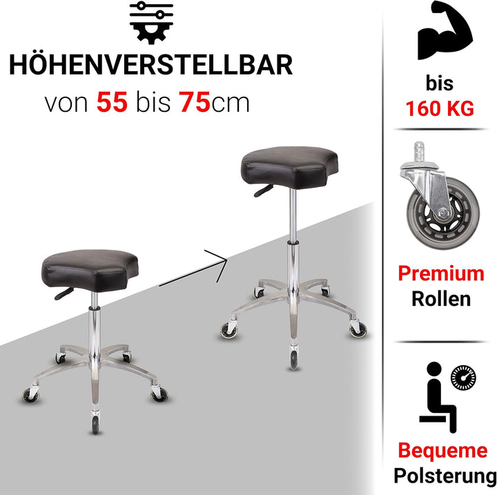 Staboos Rollhocker bis 160 kg - Ergonomisch geformter Sitz mit Rollen - Drehhocker (Premium Rollen)