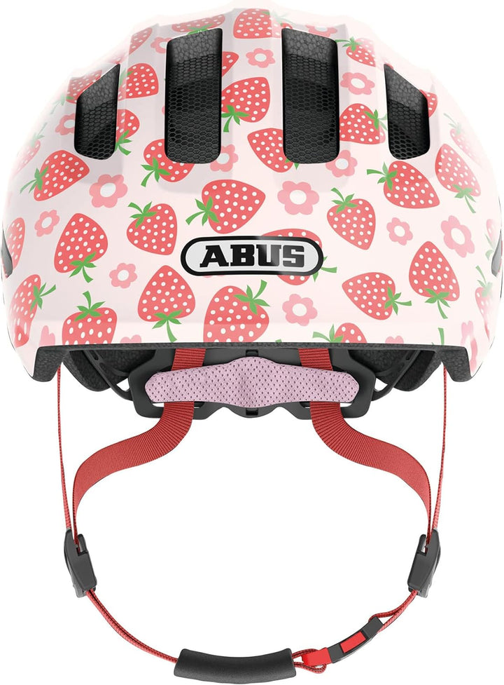ABUS Kinderhelm Smiley 3.0 LED - Fahrradhelm mit Licht - tiefe Passform & Platz für einen Zopf - für