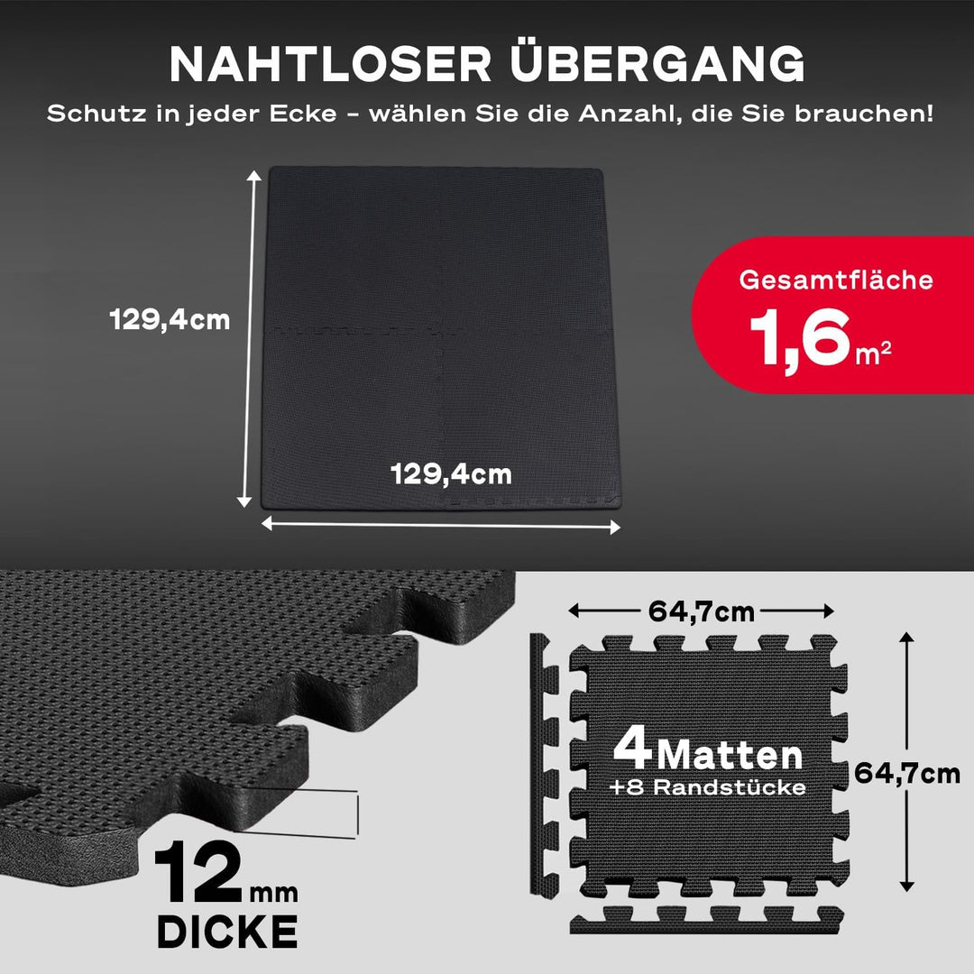 Sportstech BS100 Bodenschutzmatte Fitness Set für Zuhause, Sportmatte, Gymnastikmatte, Puzzlematte,