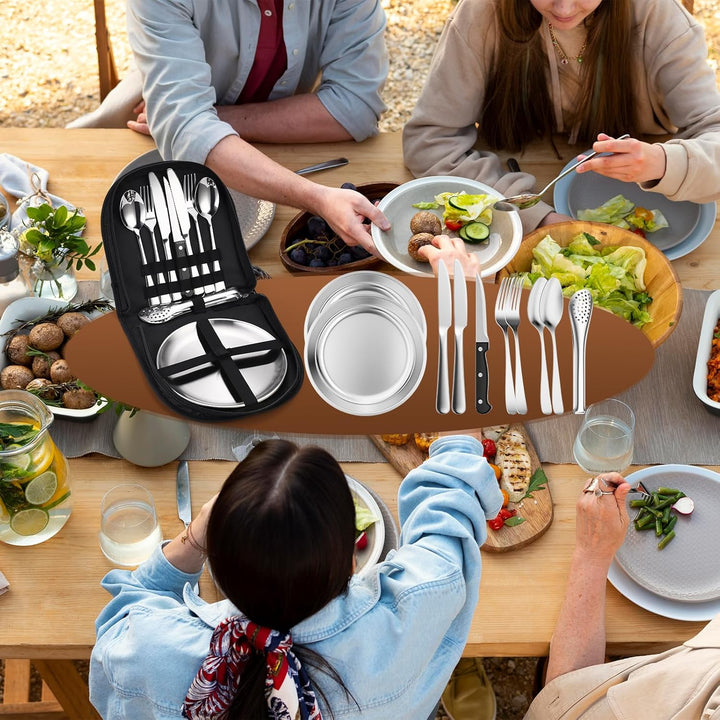 Camping Geschirr Set 2 Personen, 10 Stück Tragbars Campingbesteck Set aus Edelstahl mit einer Tasche