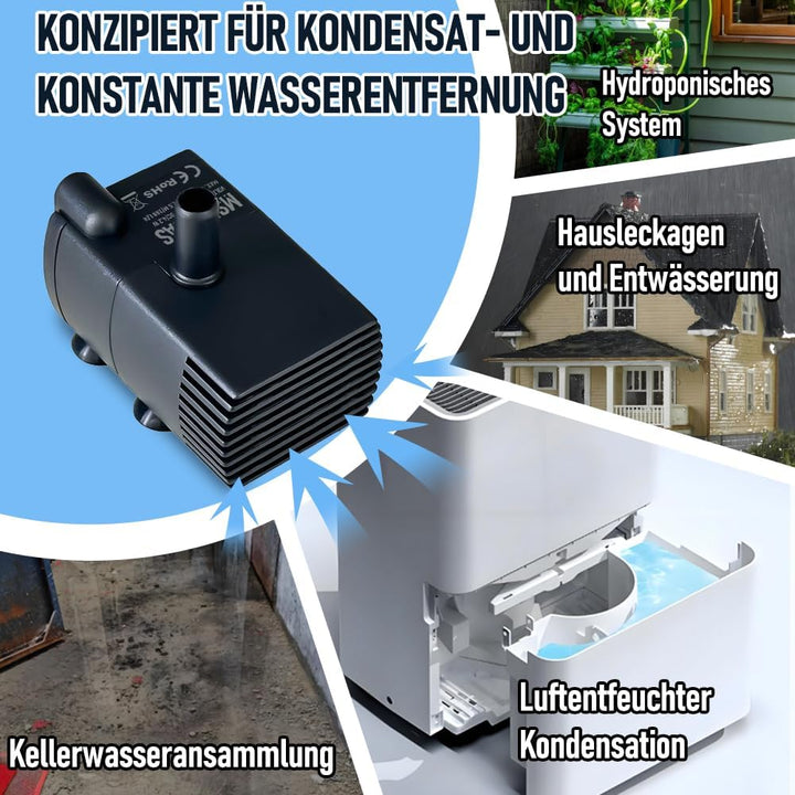 Automatische kleine Tauchpumpe mit Wassersensor, 2,5m 280L/h Mini-Kondensatpumpe, Wasserablauf für E