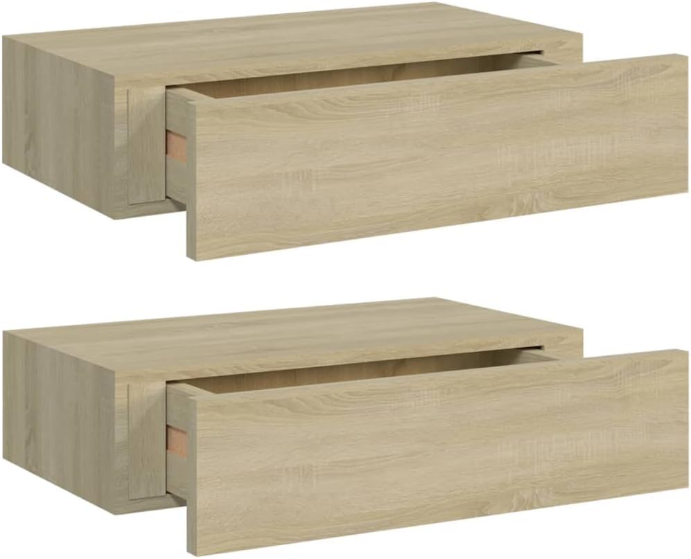 Schubladenregal 40x23,5x10 cm 2 Pcs MDF, Metall Eichefarben Wandschrank Mit Schublade Mit Schublade