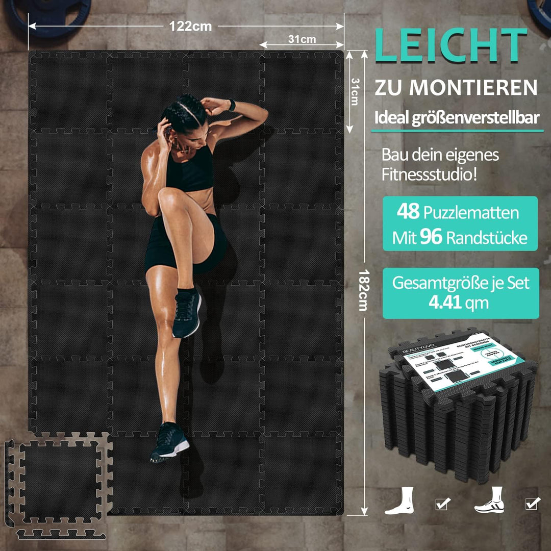 Bodenschutzmatte Fitness Set [31x31cm], 24/36/48 Puzzlematte, EVA Sportmatte Fitnessmatte Rutschfest
