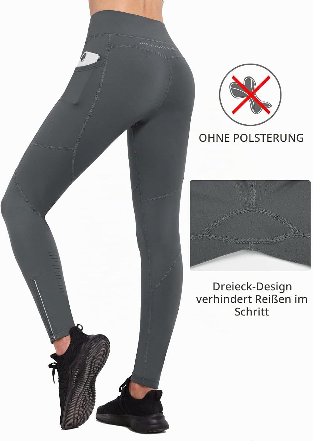 BALEAF Winter Fahrradhose Damen Lang mit Reissverschluss am Knöchel Warm Thermoleggings Winter Gefüt