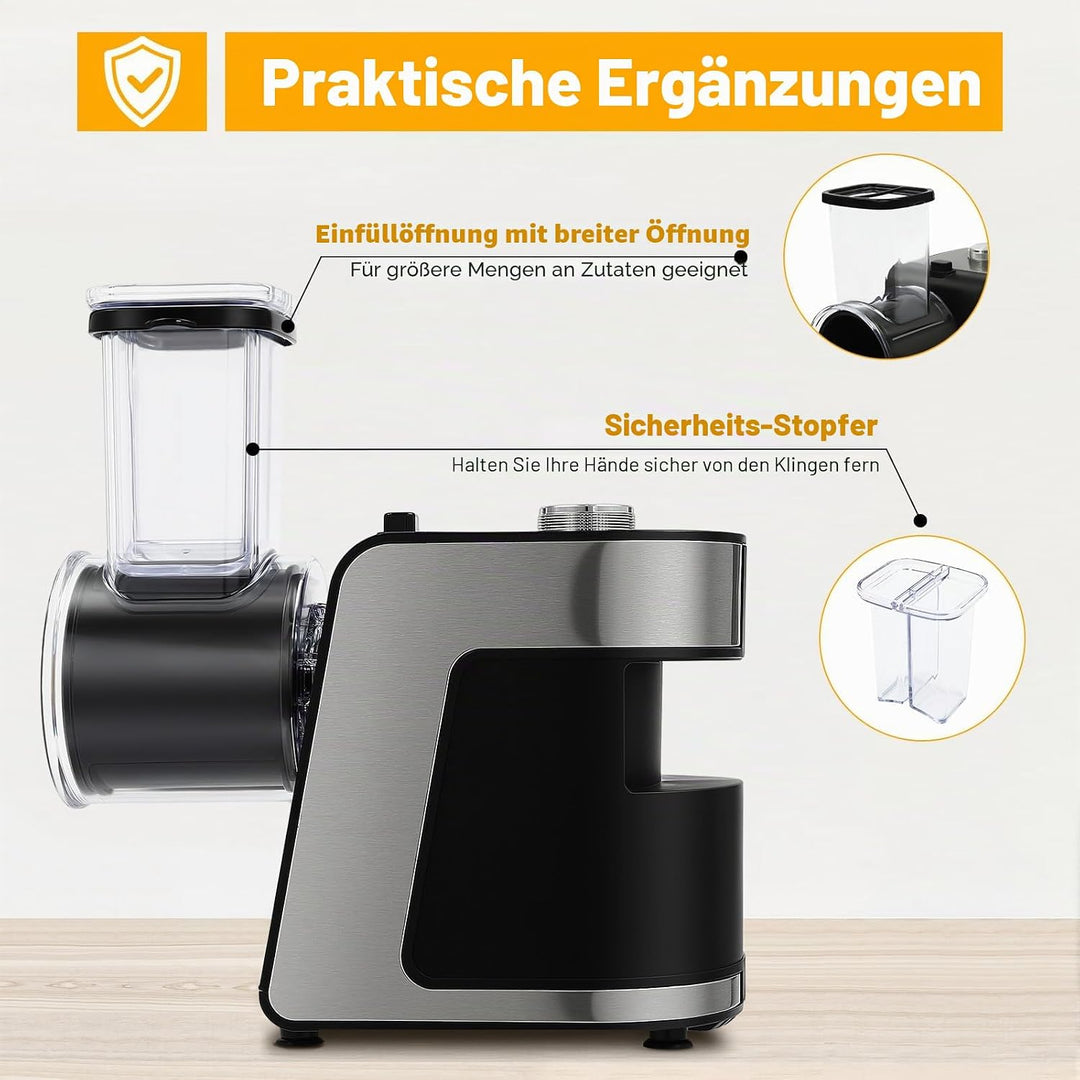 1000W Gemüseschneider Elektrisch mit 10 Ersatzklingen, 5 in 1 Elektrischer Gemüsehobel Küchenreibe G