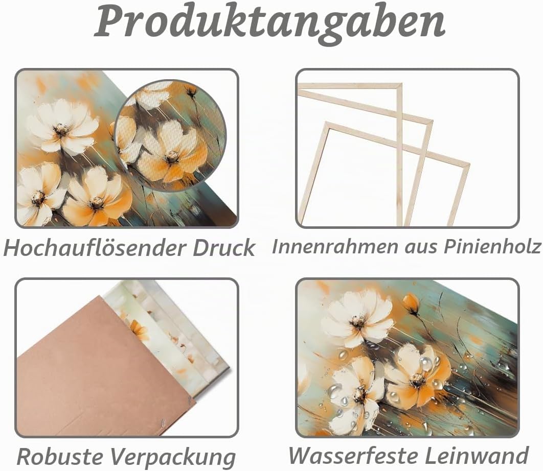 Piy Painting 3Teilig Abstrakt Floral Wandbilder Wohnzimmer Wildblumen Pflanzen Leinwand Bilder Schme