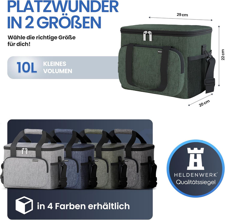 HELDENWERK Kühltasche klein & faltbar 10L, Isolierte Thermo Lunchtasche für Essen & Getränke, wasser