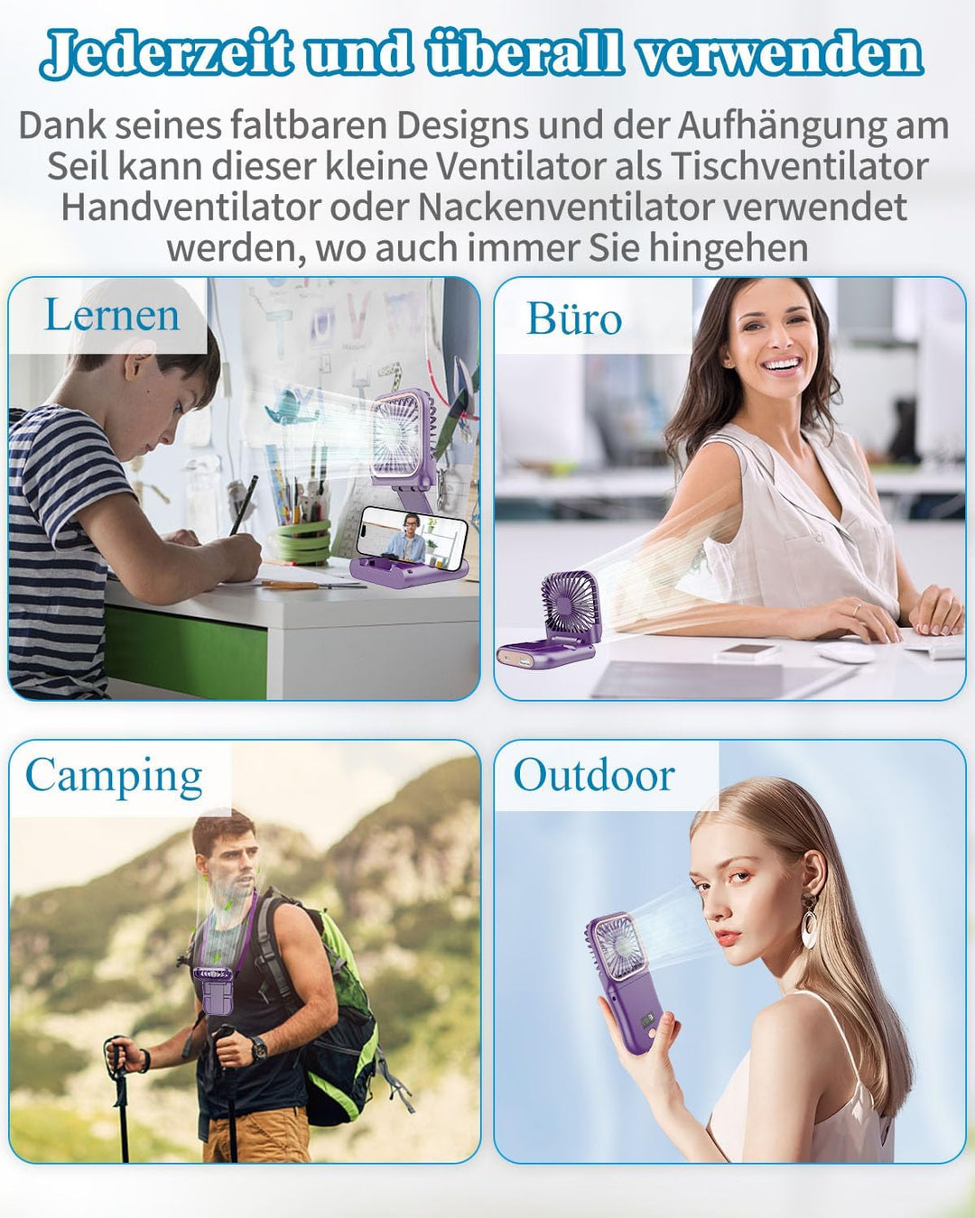 DDKJ Handventilator, Tragbarer Mini Ventilator Hand, 3 Geschwindigkeiten Portable Fan Klein (180°sch
