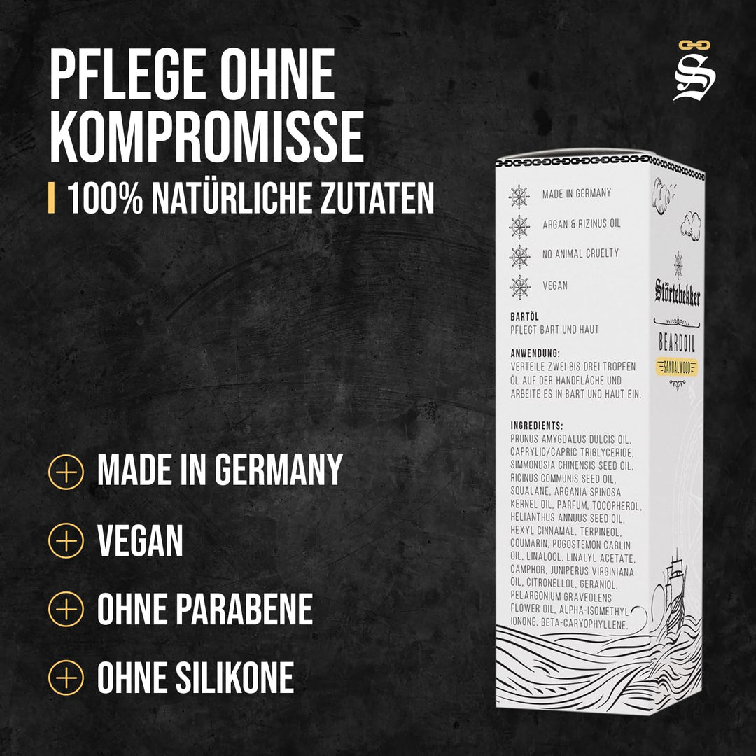 Störtebekker® Premium Bartöl Sandelholz - tägliche Bartpflege für 3-Tage-Bart bis Vollbart - 50ml Be