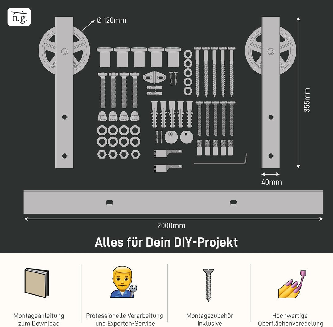1x Natural Goods Berlin SCHIEBETÜRSYSTEM mehrere Modelle, Schwarz pulverbeschichtet, 2m oder 4m, Sch