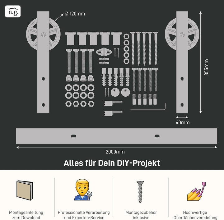 1x Natural Goods Berlin SCHIEBETÜRSYSTEM mehrere Modelle, Schwarz pulverbeschichtet, 2m oder 4m, Sch