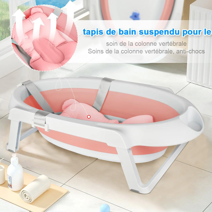 Faltbare Babybadewanne – Babybadewanne mit einem Badewannenkissen, mit Ablaufgarnitur, faltbare Bade