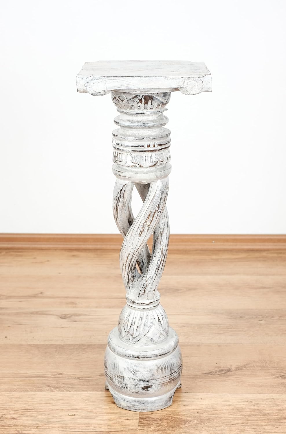 livasia gedrehte Deko Holzsäule 60cm – Antik-Look Podest, Blumensäule, Dekosäule aus Albiziaholz – B