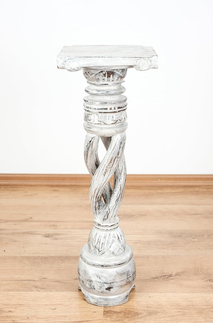 livasia gedrehte Deko Holzsäule 60cm – Antik-Look Podest, Blumensäule, Dekosäule aus Albiziaholz – B