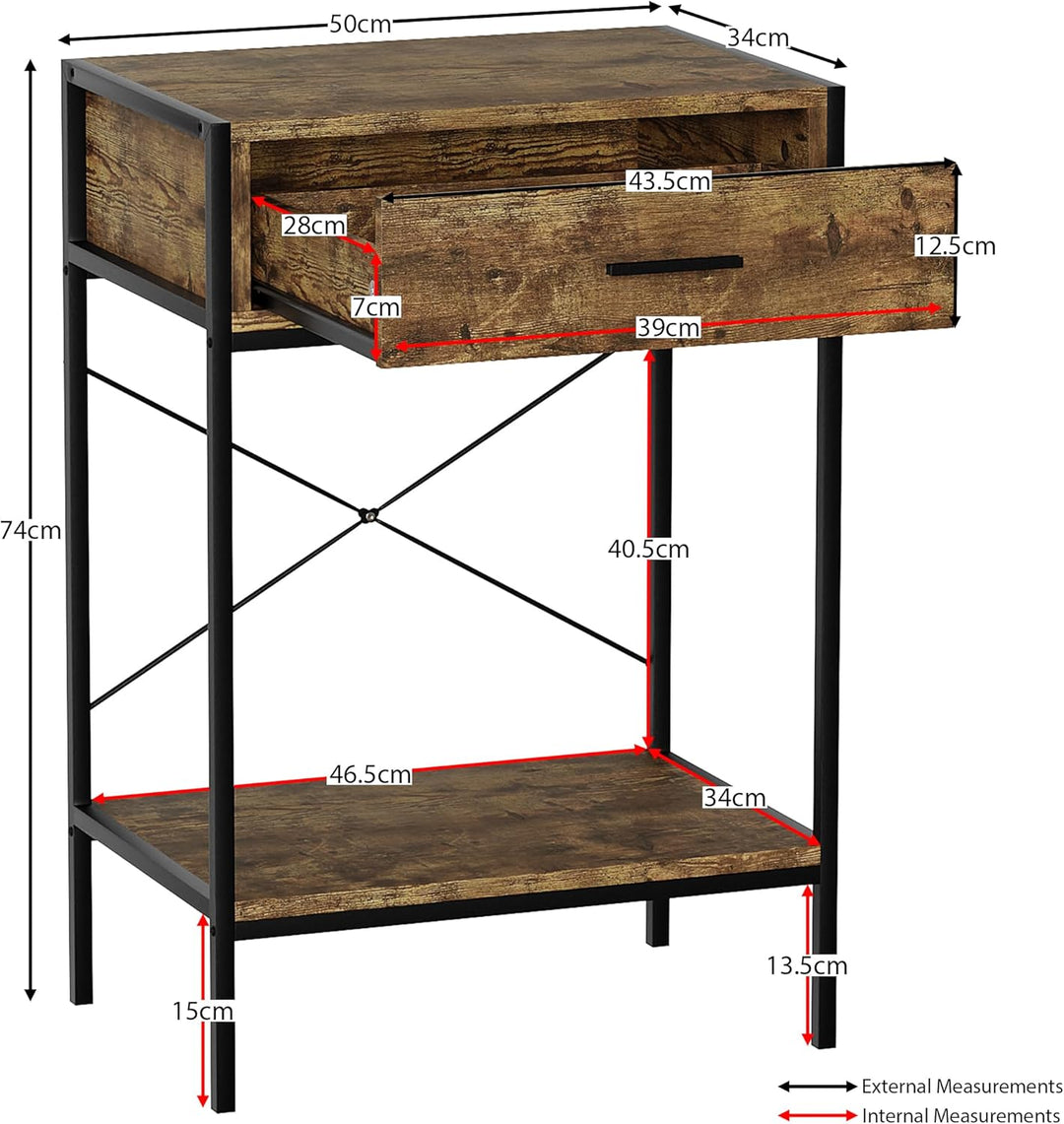 Vida Designs Brooklyn Beistelltische, Holz, Dark Wood, 1 Drawer Dark Wood 1 Drawer, Dark Wood 1 Draw