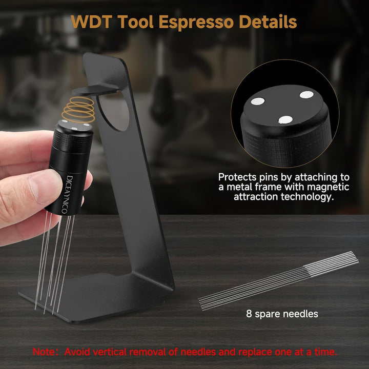 WDT Espresso-Rührwerkzeug, Espresso-Verteilungswerkzeug, 8 x 0,4 mm, 304 Edelstahl-Nadeln und 8 zusä
