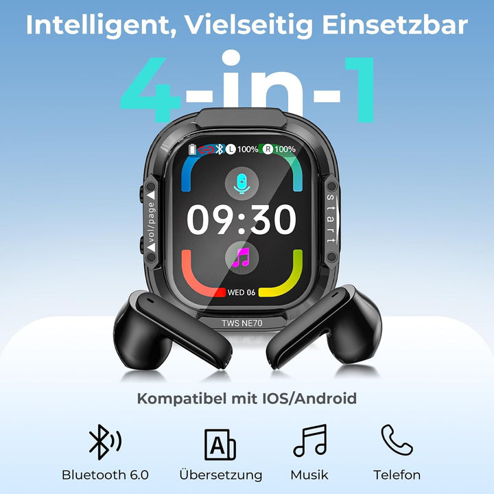 NE70 Übersetzungskopfhörer in Echtzeit 150 Sprachen mit APP, 60 Std, LCD | 9 Übersetzungsmodi, Bluet