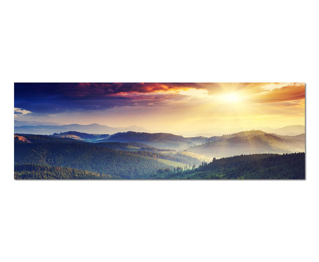 Paul Sinus Art Panoramabild auf Leinwand und Keilrahmen 150x50cm Ukraine Berge Wald Sonnenuntergang