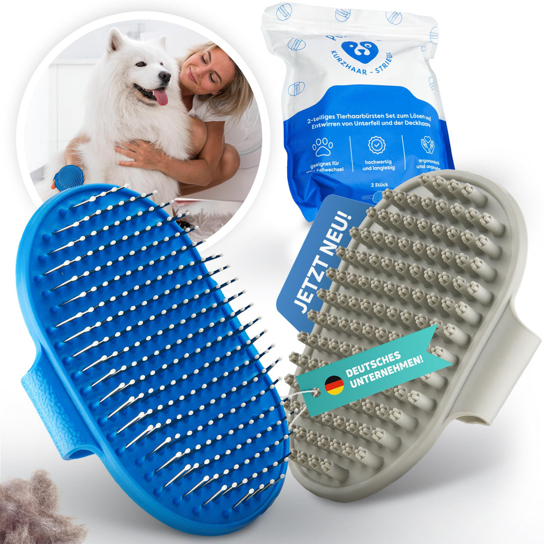 Hundebürste kurzhaar (2er Set) - Premium Striegel für Unterwolle und Deckhaar - Katzenbürste zum Ent