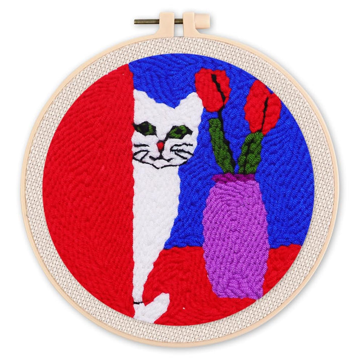Figured'Art Punch Needle Set für Erwachsene - Stickerei, ideal für Anfänger - Neugierige Katze - 20x