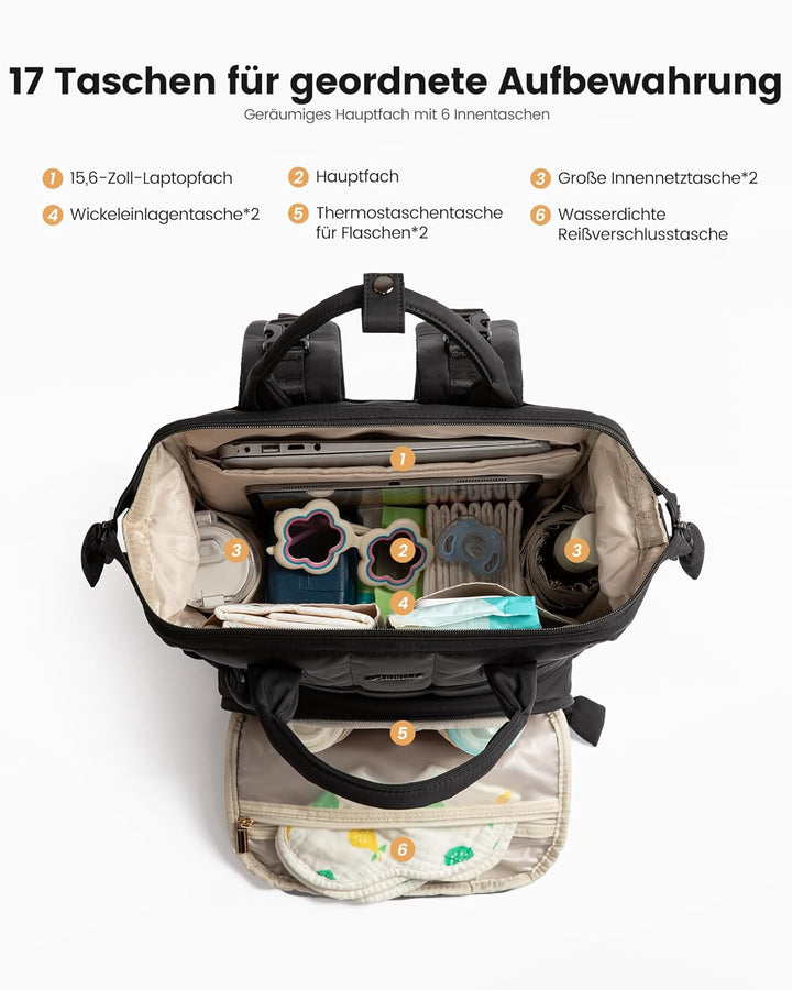 LOVEVOOK Wickelrucksack Gross, Baby Wickeltasche Rucksack Diaper Bag mit Wickelunterlage, Wasserabwe