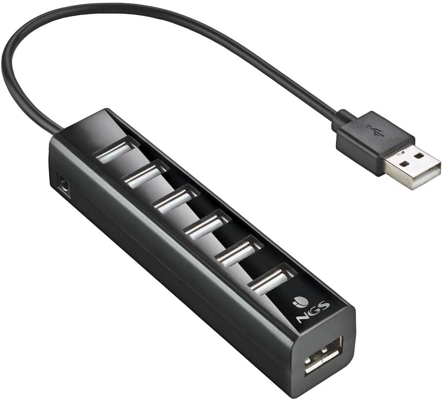 NGS IHUB7 Tiny - USB 2.0 Hub 7 Ports mit Power Adapter 5V/1A, universell kompatibel, Plug and Play