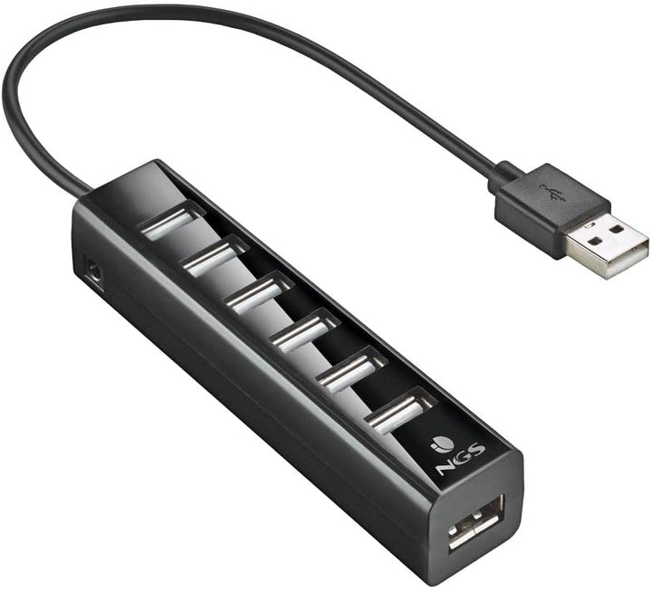 NGS IHUB7 Tiny - USB 2.0 Hub 7 Ports mit Power Adapter 5V/1A, universell kompatibel, Plug and Play