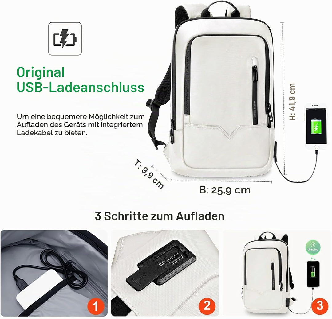 Laptop Rucksack Herren Leicht Business Rucksack mit USB-Anschluss Wasserdichter Rucksack Herren Schu