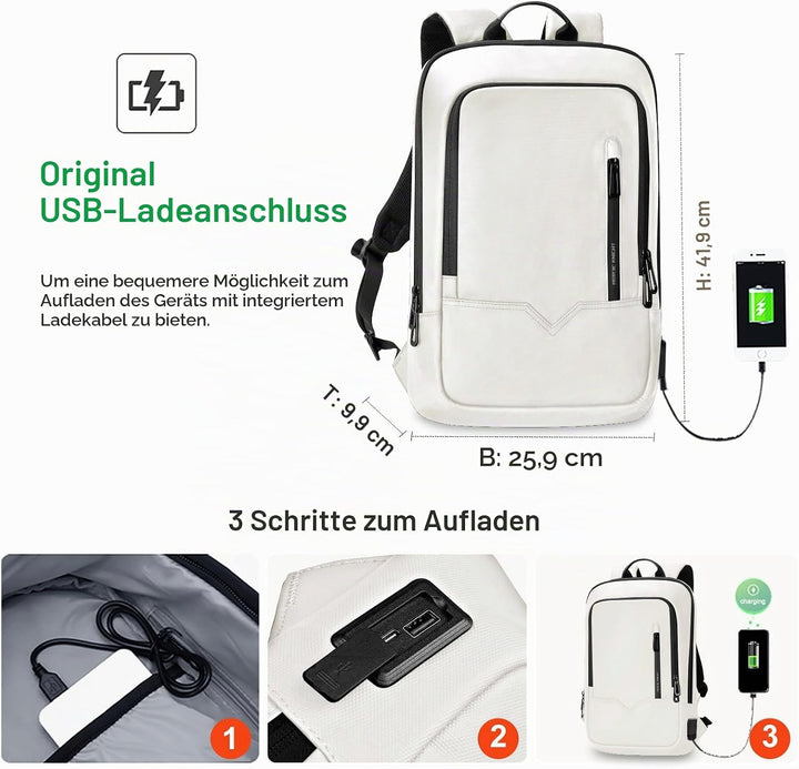 Laptop Rucksack Herren Leicht Business Rucksack mit USB-Anschluss Wasserdichter Rucksack Herren Schu