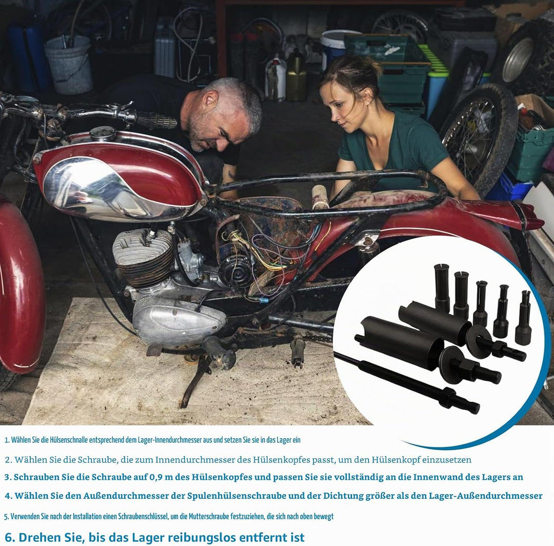 BORDEAG 12 Stück Innenlager Abzieher Set, 9-23mm Motorrad Innenlager-Auszieher-Kit, Radlager Abziehe