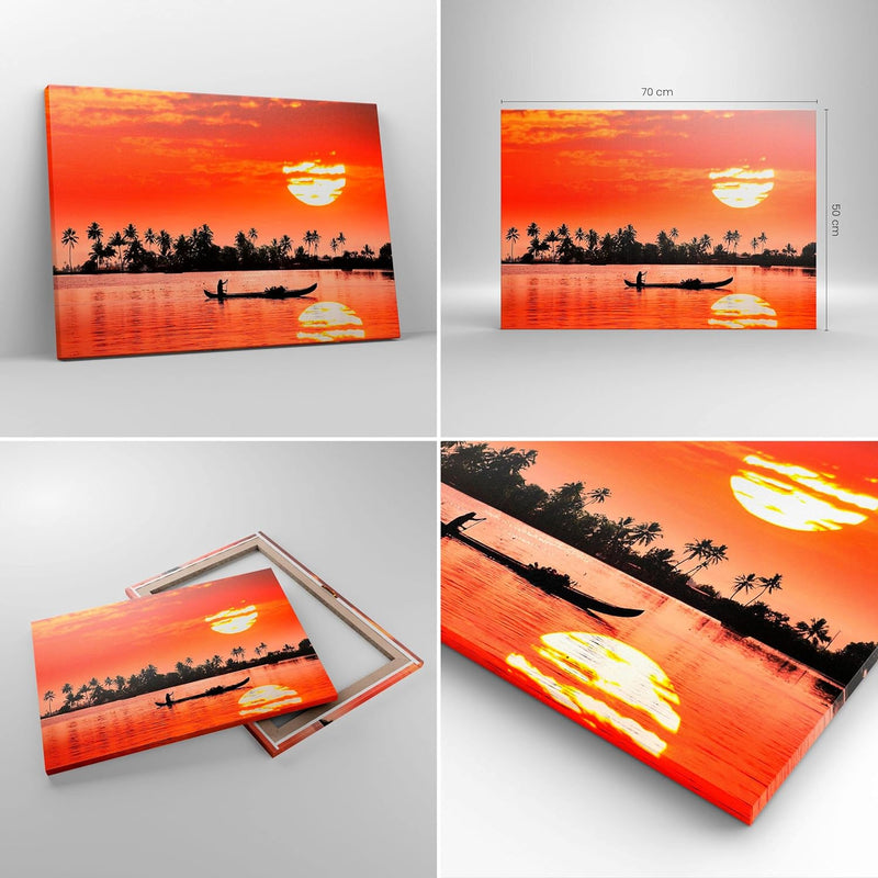 Bilder auf Leinwand Kanal boot kultur sonnenuntergang Leinwandbild 70x50cm Wandbilder Dekoration Woh