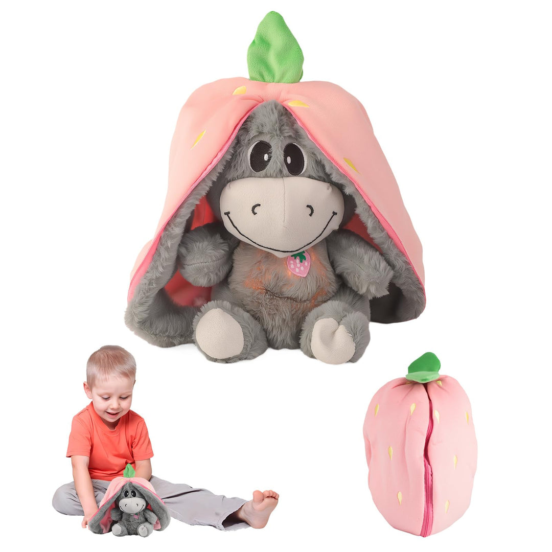 Atmendes Kuscheltier Esel - Schlummer Kuscheltier Erdbeeresel, Atmender Esel mit Musik und Atembeweg