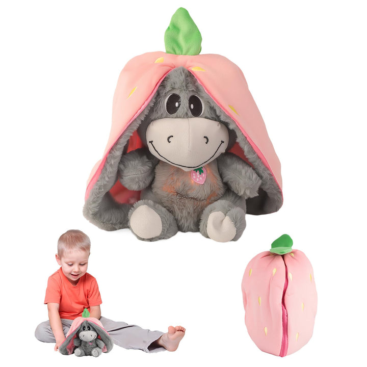 Atmendes Kuscheltier Esel - Schlummer Kuscheltier Erdbeeresel, Atmender Esel mit Musik und Atembeweg