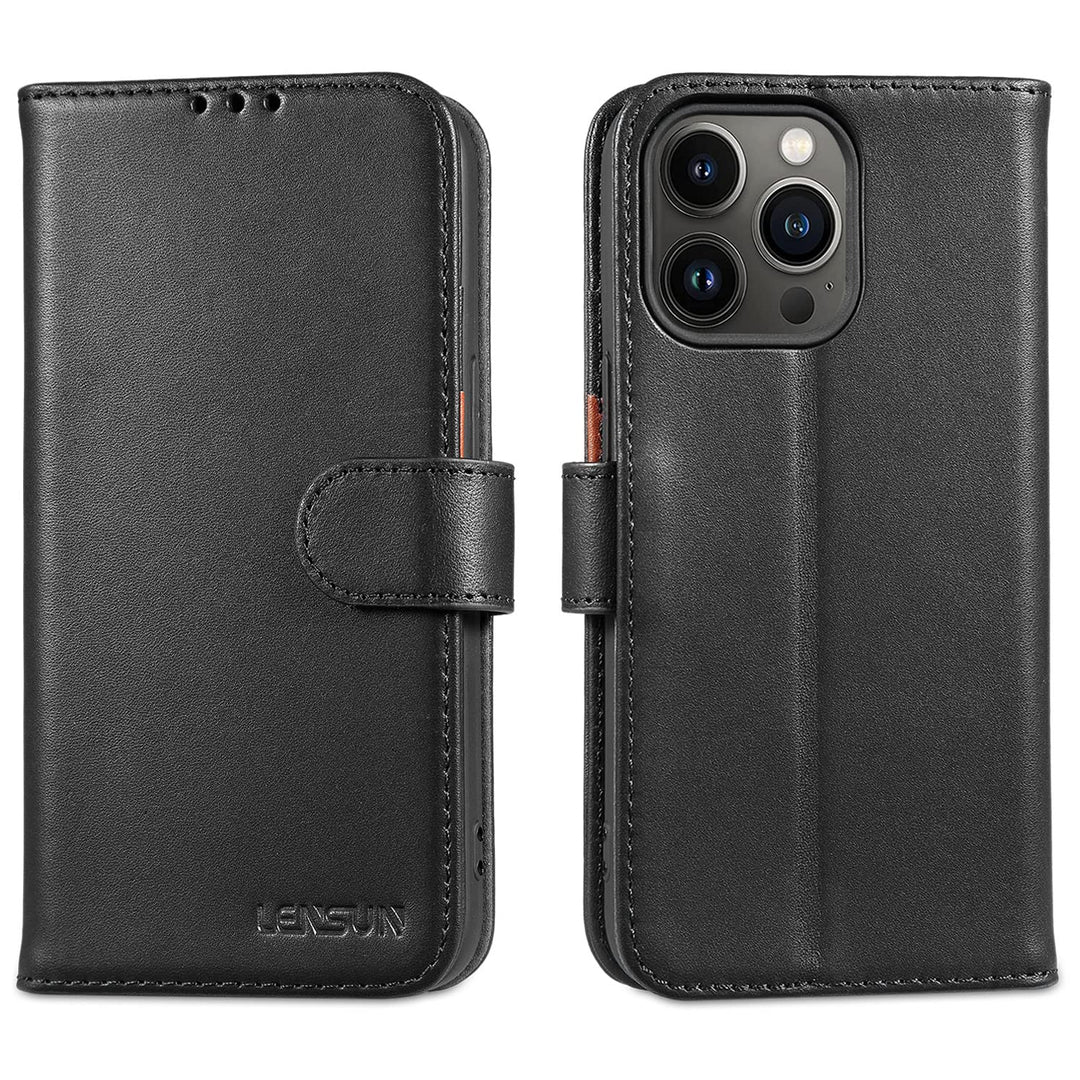 LENSUN Echtleder Hülle für iPhone 13 Pro, Handyhülle [Echtes Leder][Magnetverschluss][RFID Schutz] H