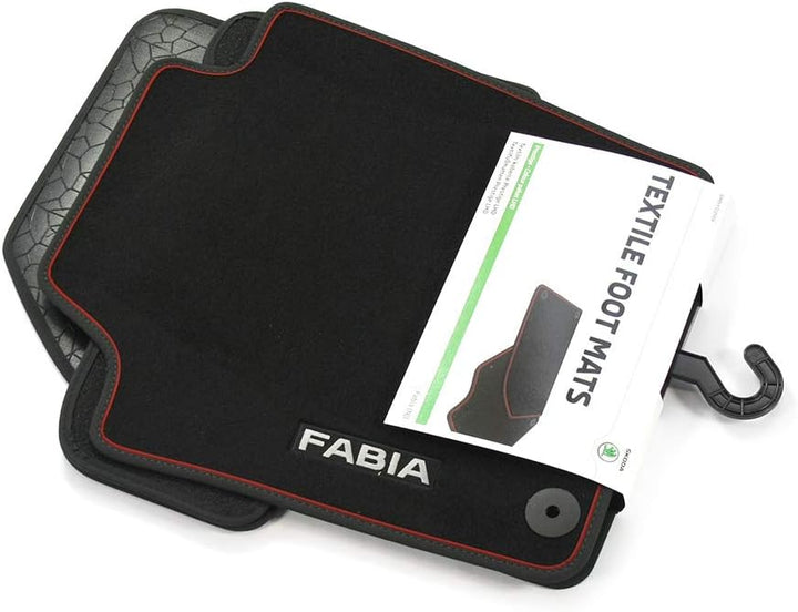 Skoda 6V1061404B Prestige Textil Fussmatten Nubuk Stoffmatten, mit Fabia Schriftzug Schwarz