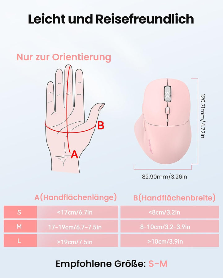 TECKNET Bluetooth Maus Wiederaufladbar, Ergonomische Daumenauflage | Tri-Modi: BT5.0/3.0 + 2.4G, 480