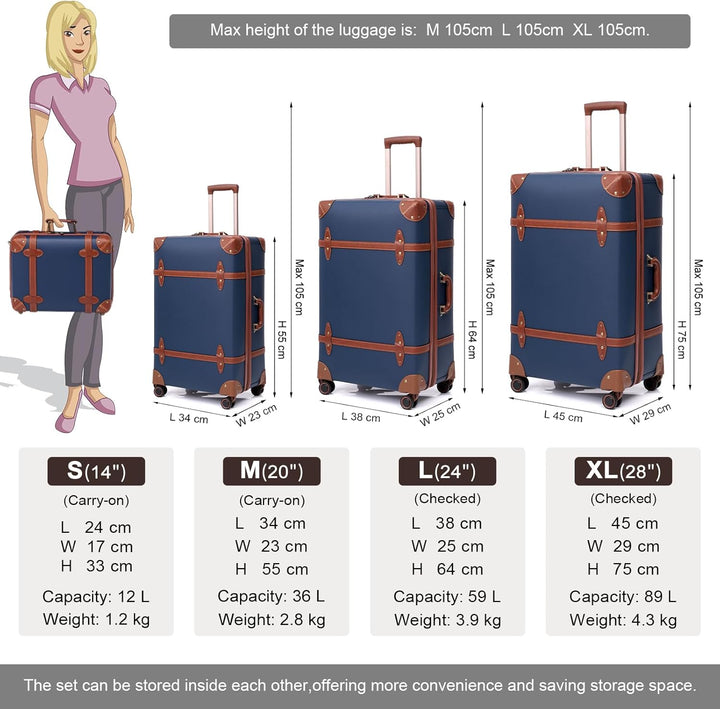 Urecity Vintage Reisekoffer Set 4 Teilig Leicht Retro Lederkoffer Hartschale Trolley Handgepäck Sets