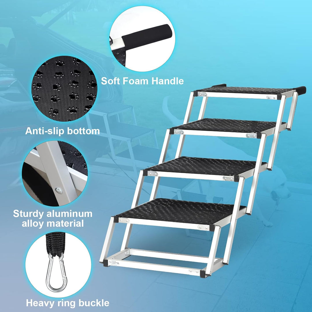Uross Hunderampe Auto 4 Stufen, Hundetreppe Auto, Hunderampe Auto Klappbar tragbare Haustier Rampe T