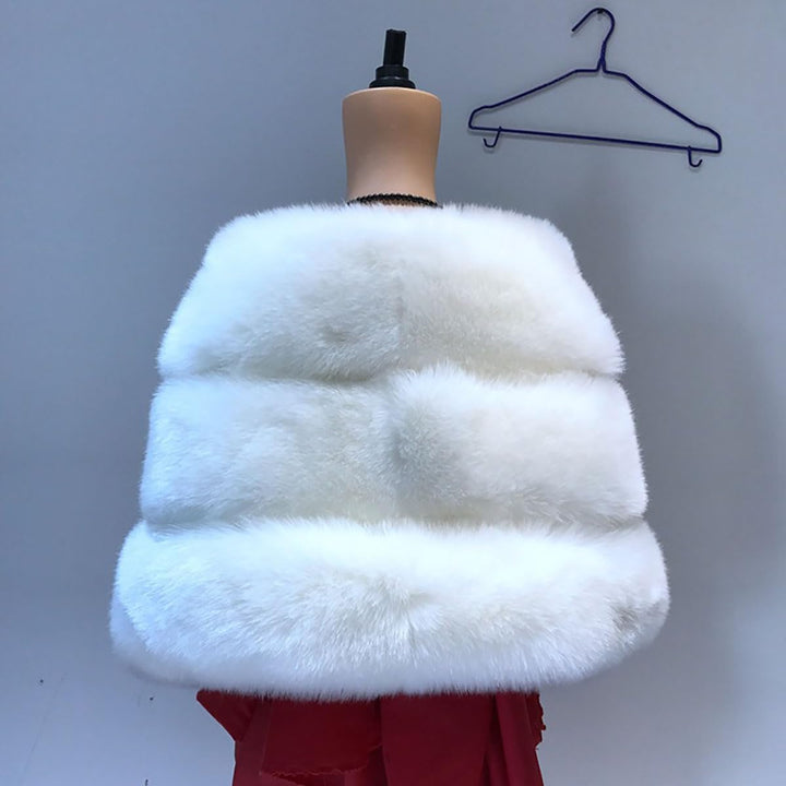 Damen Mode Herbst Schal Stola Winter Umhang Poncho Cape aus Kunstfell Jacke Mantel Brautkleid Grau E