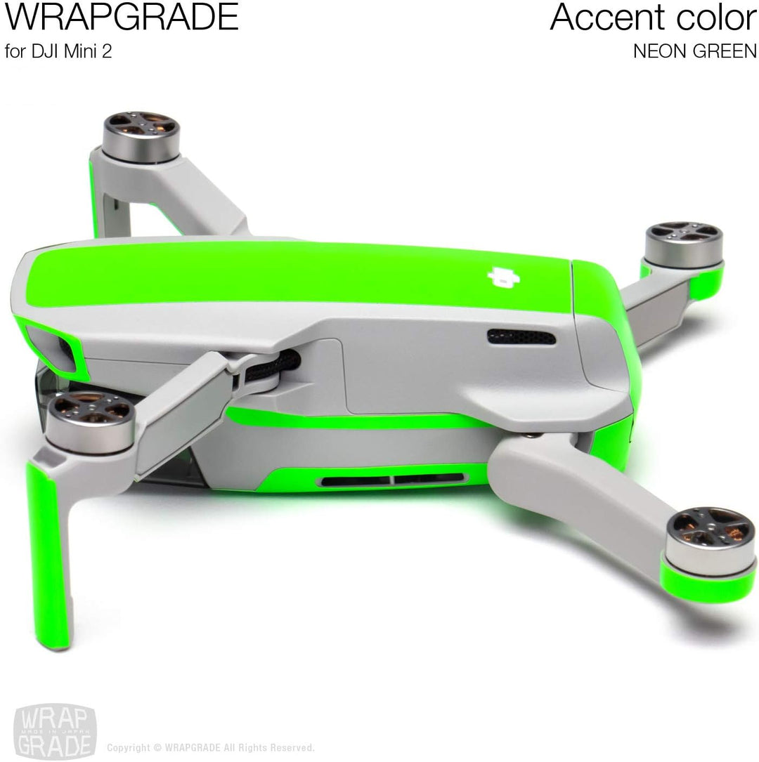 Wrapgrade Skin Sticker Set Kompatibel mit DJI Mini 2 | Akzentfarbe (NEON GREEN), Neon Green
